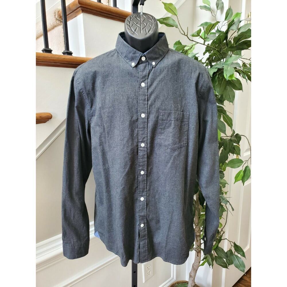 Express Men's Gray 100% Cotton Long Sleeve Collared Button Down Shirt Size Large